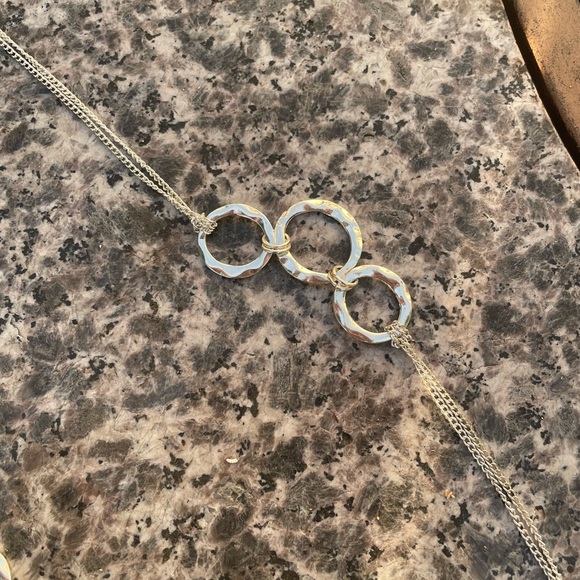 Silver circle hooked Necklace with people and pink circle earrings - Picture 4 of 7